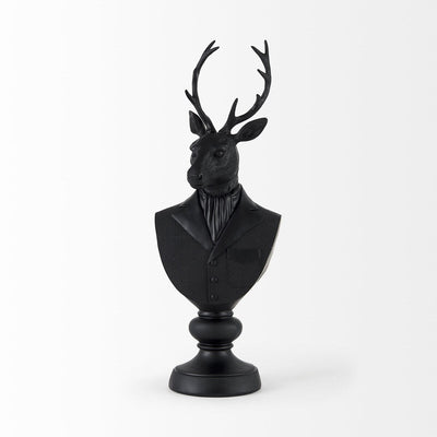 Sculpture de buste de cerf en résine noire - 6 L x 8 P x 23 H