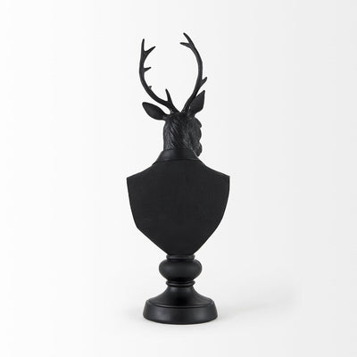Sculpture de buste de cerf en résine noire - 6 L x 8 P x 23 H