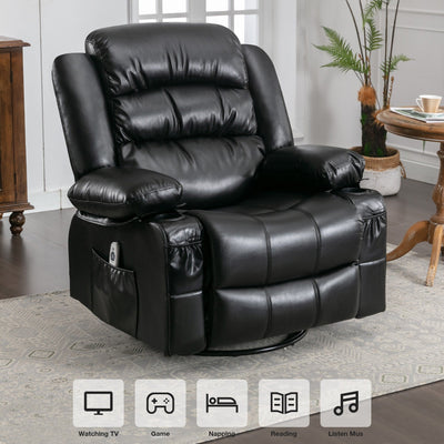Fauteuil inclinable pivotant noir avec chauffage, massage et ports USB