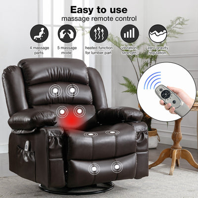 Fauteuil inclinable pivotant noir avec chauffage, massage et ports USB
