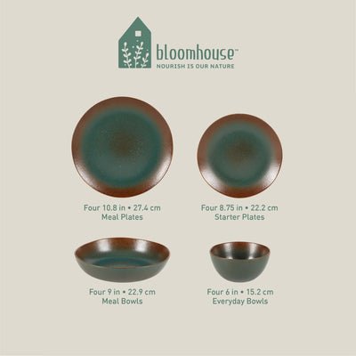 Bloomhouse Palermo Sun Service de table 16 pièces en grès émaillé réactif avec assiettes et bols à double bol