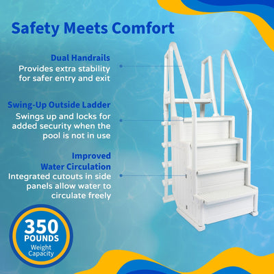 Escabeau de piscine Blue Wave Easy avec échelle extérieure pour piscines hors sol – 82,5 cm (l) x 142 cm (P) x 206 cm (H)