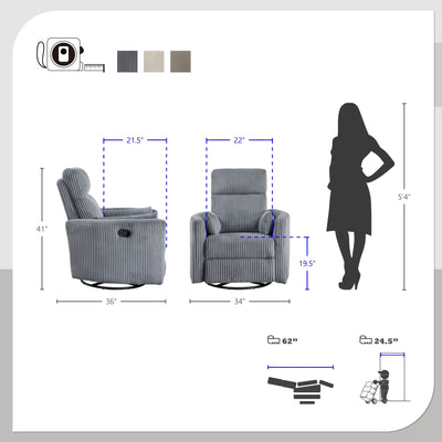 Fauteuil inclinable manuel pivotant en velours côtelé Braidy