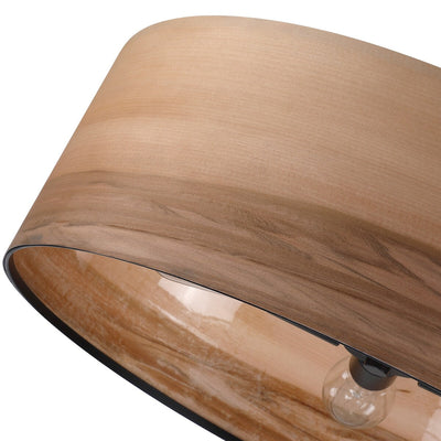 Lustre tambour Breaux à 4 lumières en placage de bois avec auvent noir - 22 po de largeur