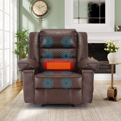 Fauteuil inclinable manuel marron avec massage à 8 points, fonction chauffante et cadre robuste pour un confort optimal au salon