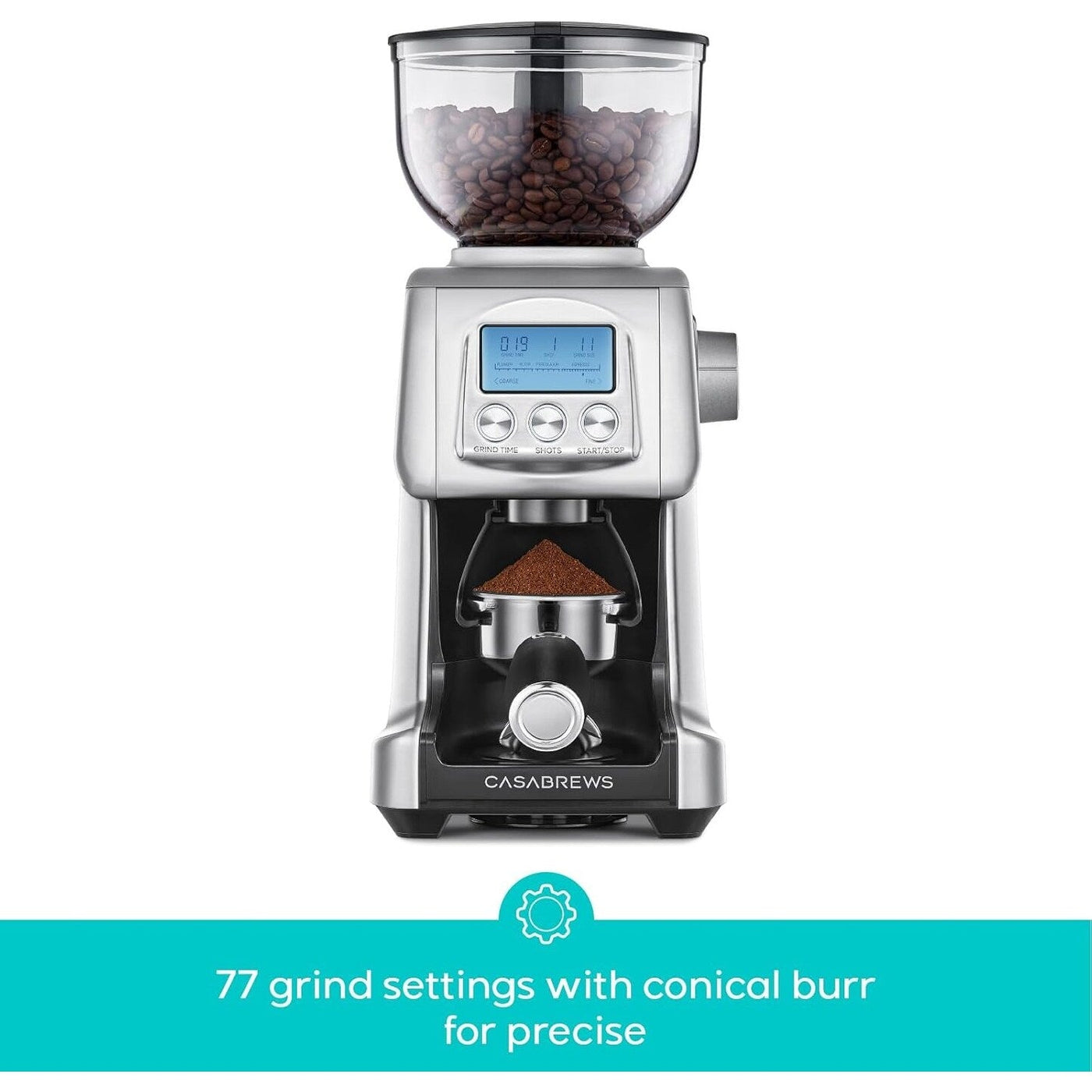 Moulin à café électrique CASABREWS Tornado à meules coniques argentées - N/A