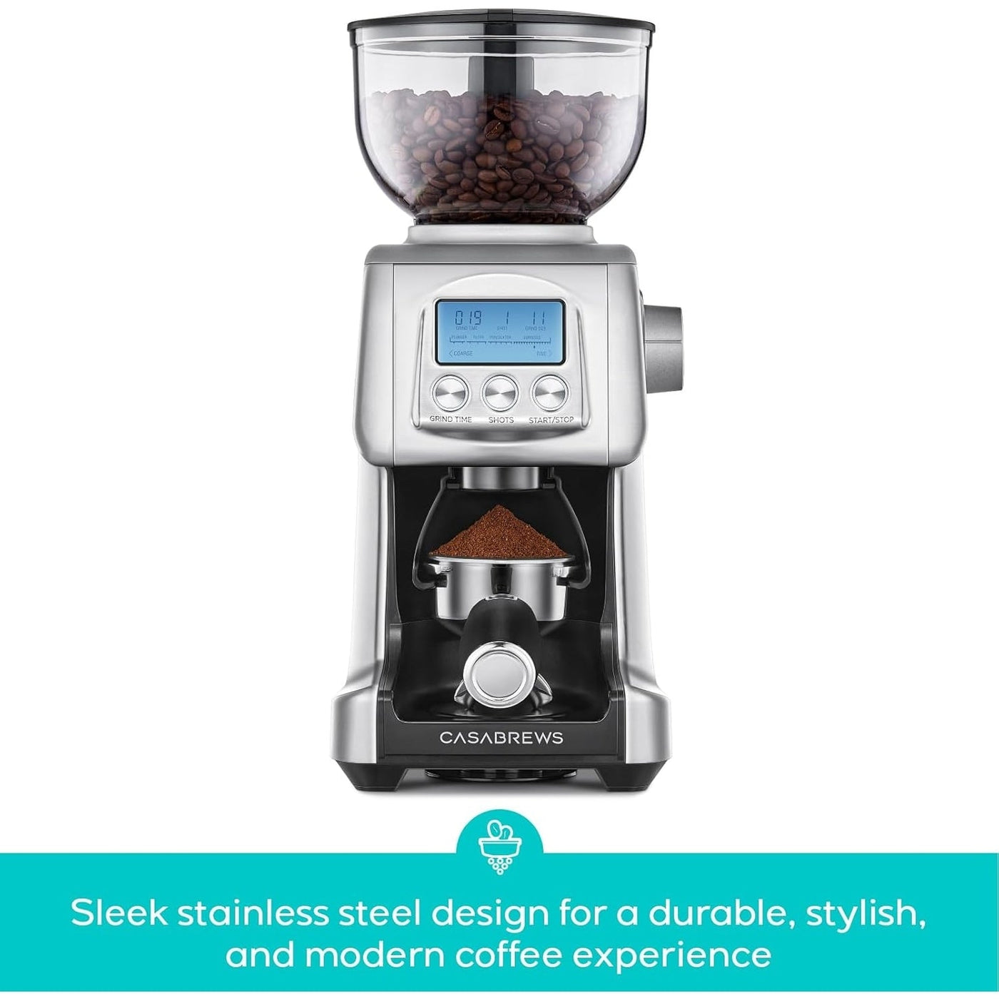 Moulin à café électrique CASABREWS Tornado à meules coniques argentées - N/A
