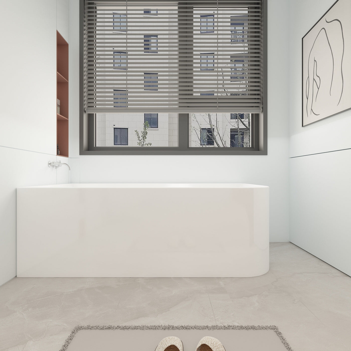 Baignoires autoportantes en acrylique CB HOME 59''/67'', baignoires simples contre le mur, trop-plein gauche/droite