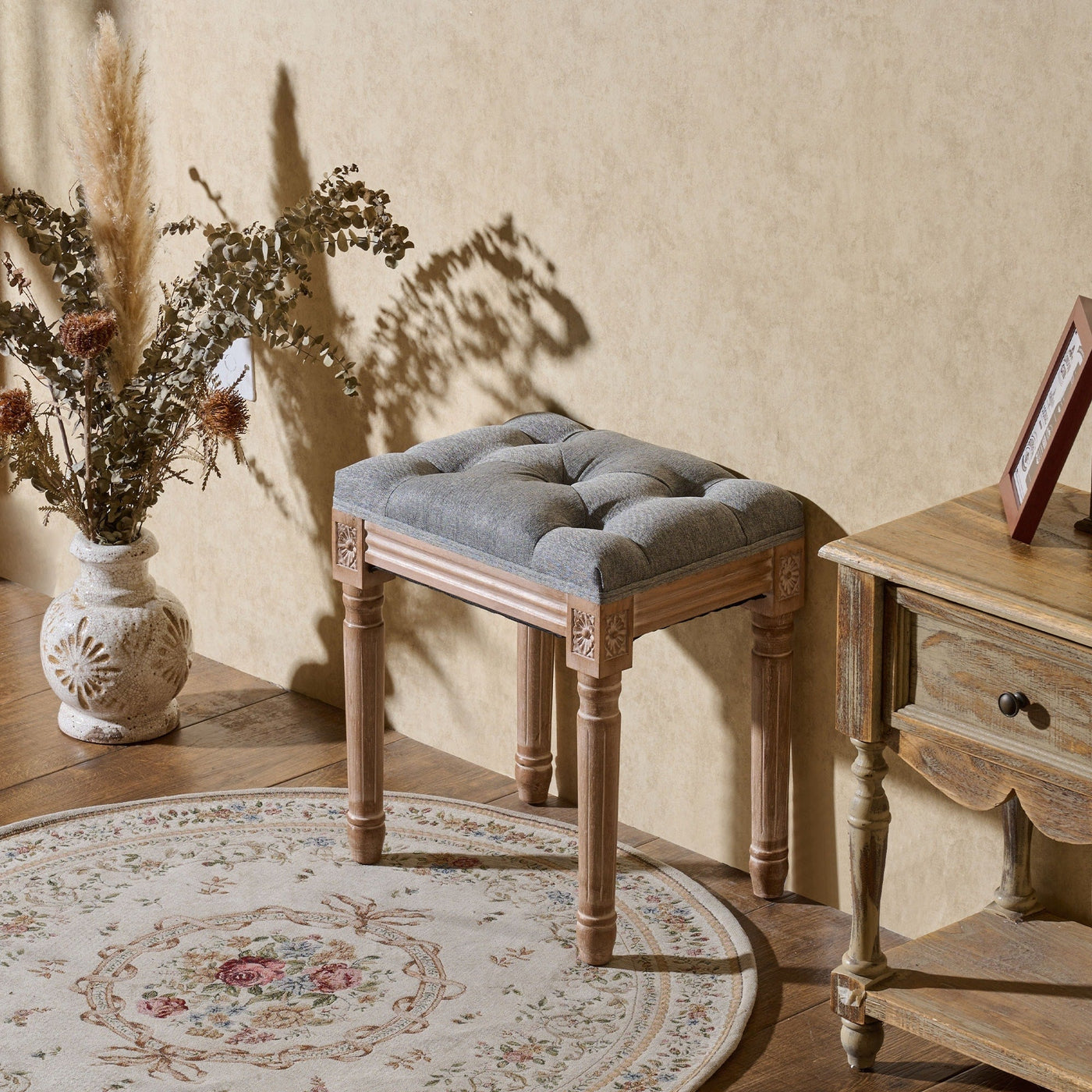 Tabouret de pied et tabouret de coiffeuse rembourrés vintage français CO-Z