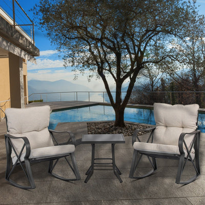 Ensemble de 3 chaises à bascule d'extérieur COSIEST avec table d'appoint