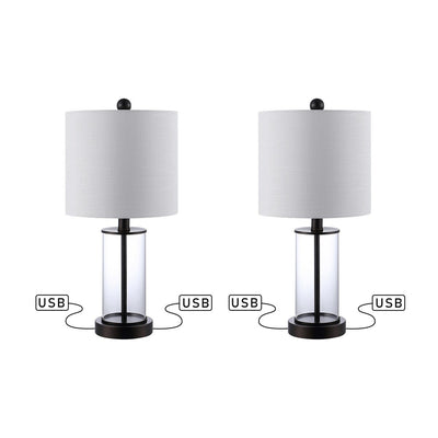 Lampe de table à LED Cabell 21 en verre, contemporaine et moderne, avec chargeur USB, bronze huilé (lot de 2) par JONATHAN Y