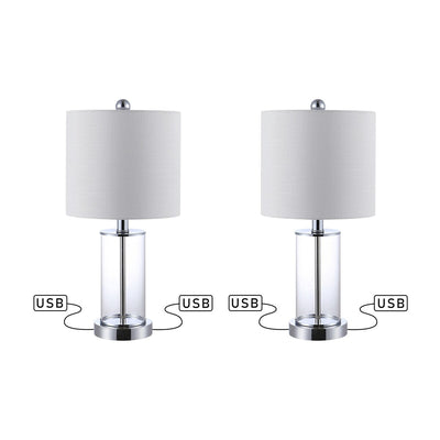 Lampe de table à LED Cabell 21 en verre, contemporaine et moderne, avec chargeur USB, bronze huilé (lot de 2) par JONATHAN Y