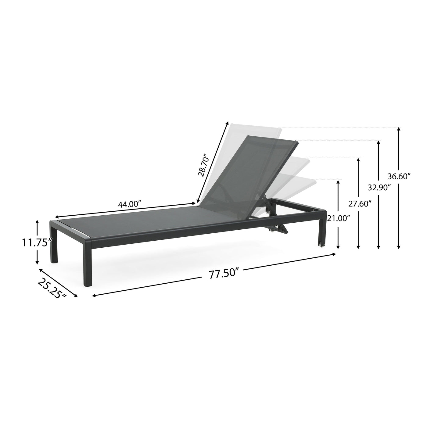Chaise longue d'extérieur en aluminium Cape Coral (lot de 2) par Christopher Knight Home - 77,56 po x 25,20 po x 11,80 po