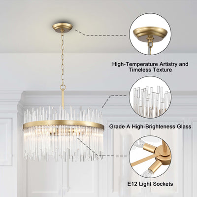 Lustre Casandra 5 lumières en bronze brillant avec barres en verre transparent - Bronze brillant