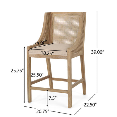 Tabourets de bar Christopher Knight Home Cataldo en tissu, bois et rotin, 25,5 pouces (lot de 2)