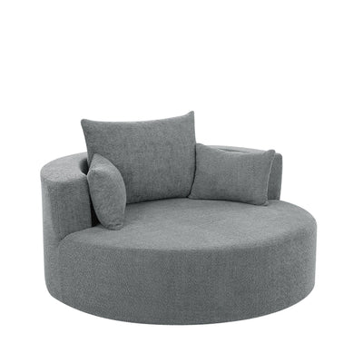 Fauteuil d'appoint en chenille, fauteuil rond avec base pivotante à 360 degrés et 3 coussins amovibles