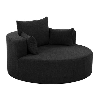 Fauteuil d'appoint en chenille, fauteuil rond avec base pivotante à 360 degrés et 3 coussins amovibles