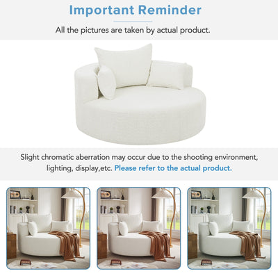 Fauteuil d'appoint en chenille, fauteuil rond avec base pivotante à 360 degrés et 3 coussins amovibles
