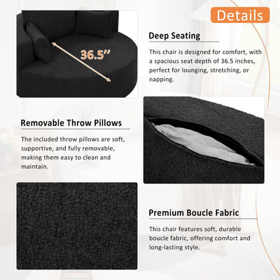 Fauteuil d'appoint en chenille, fauteuil rond avec base pivotante à 360 degrés et 3 coussins amovibles