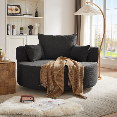 Fauteuil d'appoint en chenille, fauteuil rond avec base pivotante à 360 degrés et 3 coussins amovibles