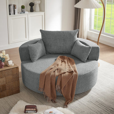 Fauteuil d'appoint en chenille, fauteuil rond avec base pivotante à 360 degrés et 3 coussins amovibles