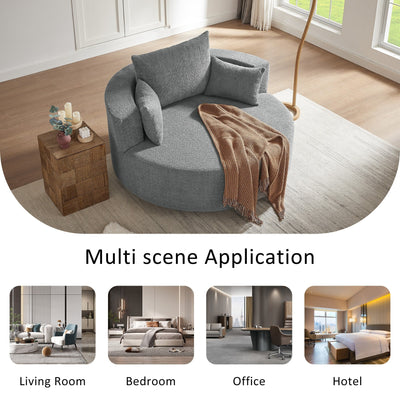 Fauteuil d'appoint en chenille, fauteuil rond avec base pivotante à 360 degrés et 3 coussins amovibles