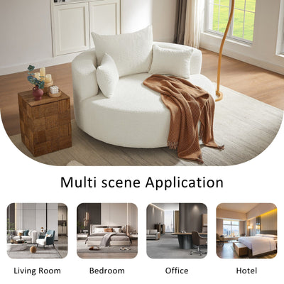 Fauteuil d'appoint en chenille, fauteuil rond avec base pivotante à 360 degrés et 3 coussins amovibles