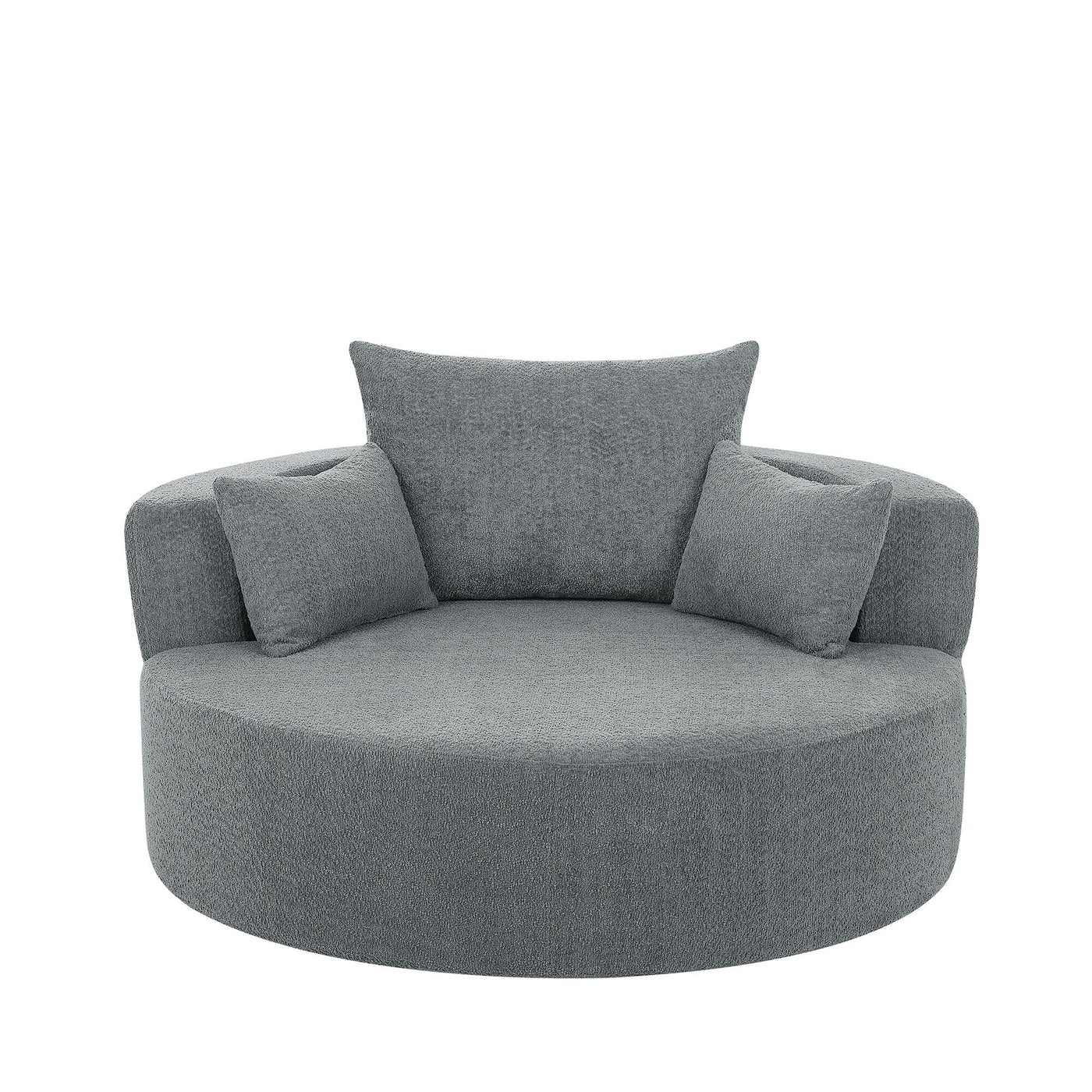 Fauteuil d'appoint en chenille, fauteuil rond avec base pivotante à 360 degrés et 3 coussins amovibles