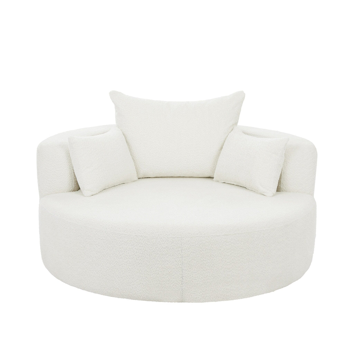 Fauteuil d'appoint en chenille, fauteuil rond avec base pivotante à 360 degrés et 3 coussins amovibles