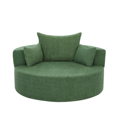 Fauteuil d'appoint en chenille, fauteuil rond avec base pivotante à 360 degrés et 3 coussins amovibles