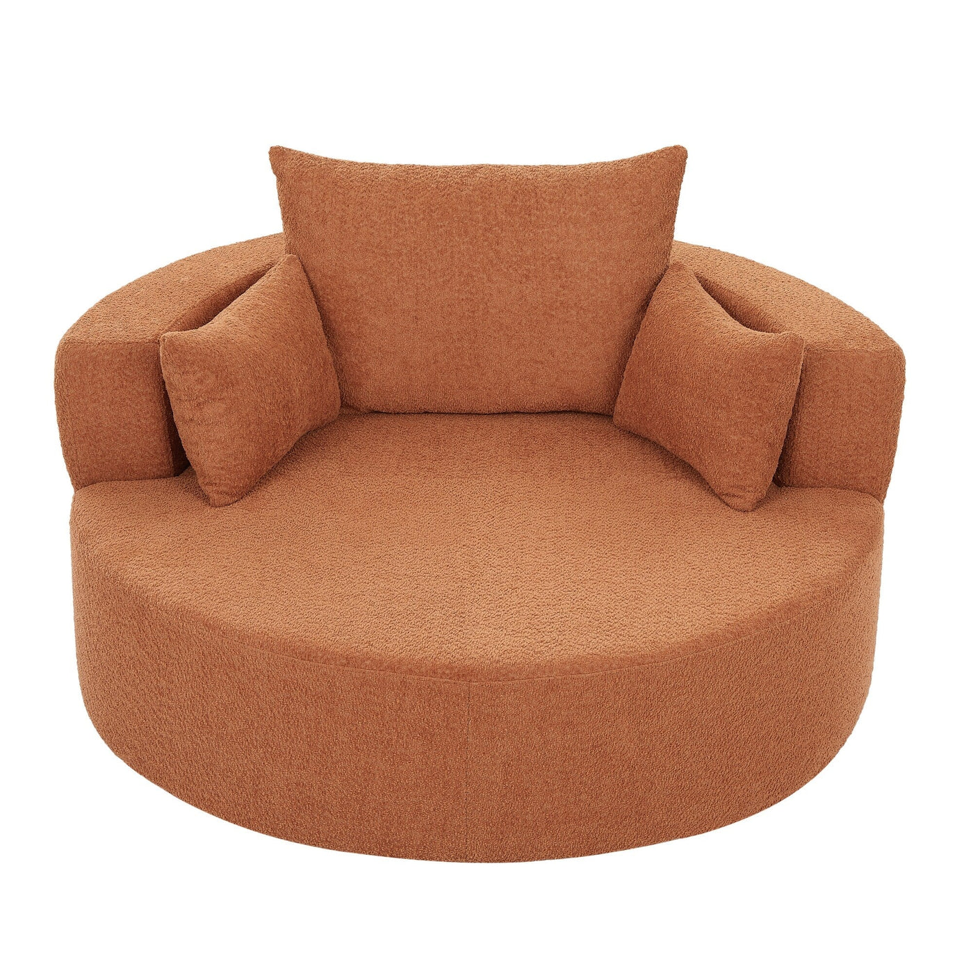 Fauteuil d'appoint en chenille, fauteuil rond avec base pivotante à 360 degrés et 3 coussins amovibles