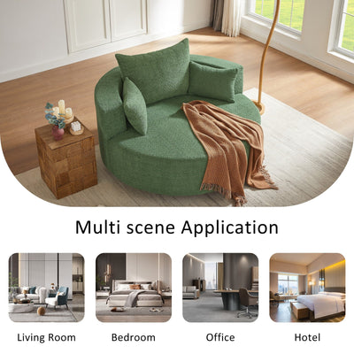Fauteuil d'appoint en chenille, fauteuil rond avec base pivotante à 360 degrés et 3 coussins amovibles