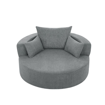 Fauteuil d'appoint en chenille, fauteuil rond avec base pivotante à 360 degrés et 3 coussins amovibles