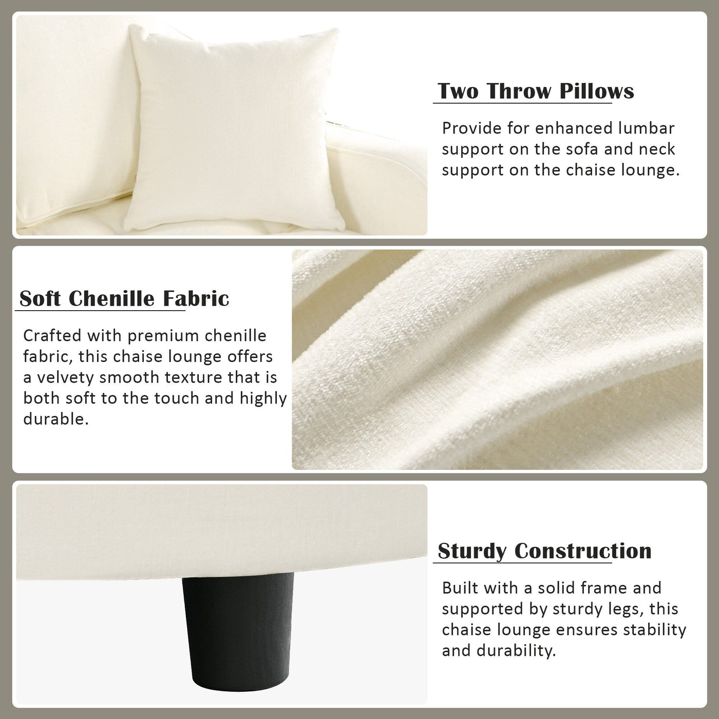 Canapé-lit en chenille, canapé-lit rembourré avec dossier capitonné et 2 coussins amovibles pour le salon