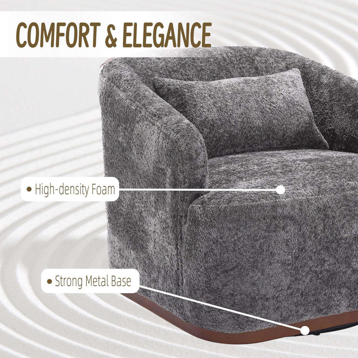 Fauteuil pivotant en chenille, canapé d'appoint confortable à 360 degrés pour salon, chambre et bureau avec coussin amovible