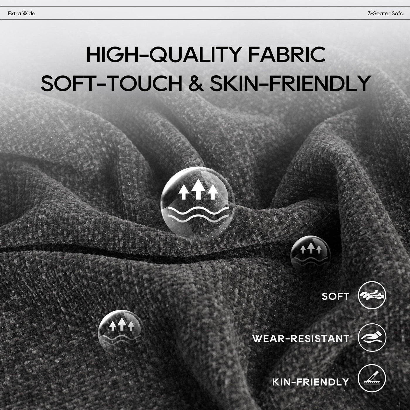 Canapé modulaire Cloud 144 avec pouf - Canapé de salon en tissu chenille moelleux