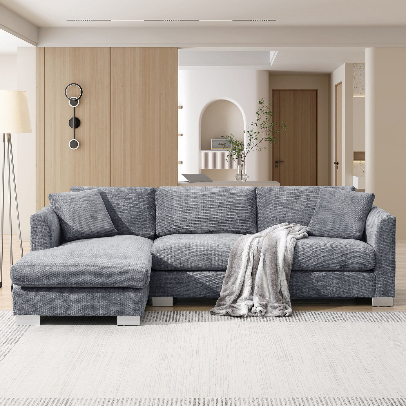 Canapé sectionnel Cloud, ensemble de canapés de luxe en forme de L avec 2 oreillers gratuits, mobilier d'intérieur 4 places en chenille avec méridienne surdimensionnée