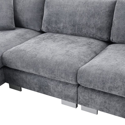 Canapé sectionnel Cloud, ensemble de canapés de luxe en forme de L avec 2 oreillers gratuits, mobilier d'intérieur 4 places en chenille avec méridienne surdimensionnée