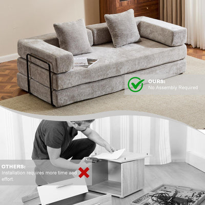 Canapé-lit convertible avec dossier coussiné en tissu chenille pour salon et chambre à coucher