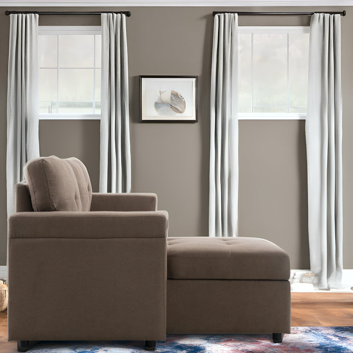 Canapé sectionnel convertible réversible avec lit gigogne, méridienne avec rangement dissimulé et pieds robustes