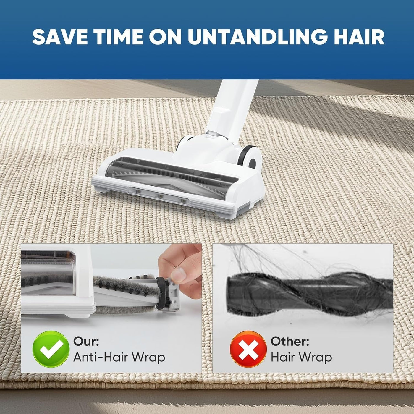 Aspirateur balai sans fil 3 en 1, léger pour tapis, sols durs, poils d'animaux et nettoyage de la maison