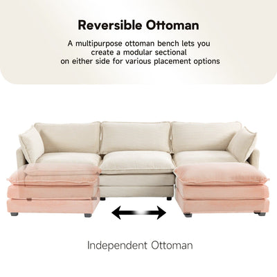 Canapé sectionnel en velours côtelé avec poufs amovibles et coussins ultra-doux pour salon et chambre