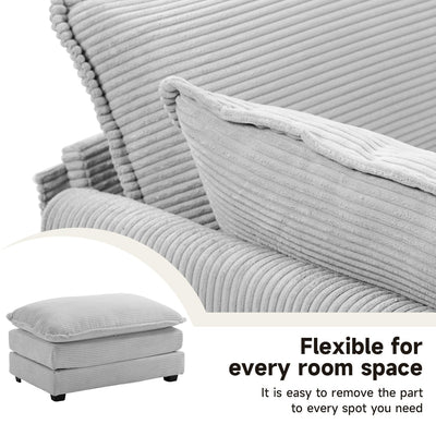 Canapé sectionnel en velours côtelé avec poufs amovibles et coussins ultra-doux pour salon et chambre