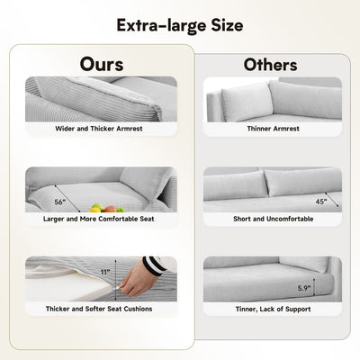 Canapé sectionnel en velours côtelé avec poufs amovibles et coussins ultra-doux pour salon et chambre