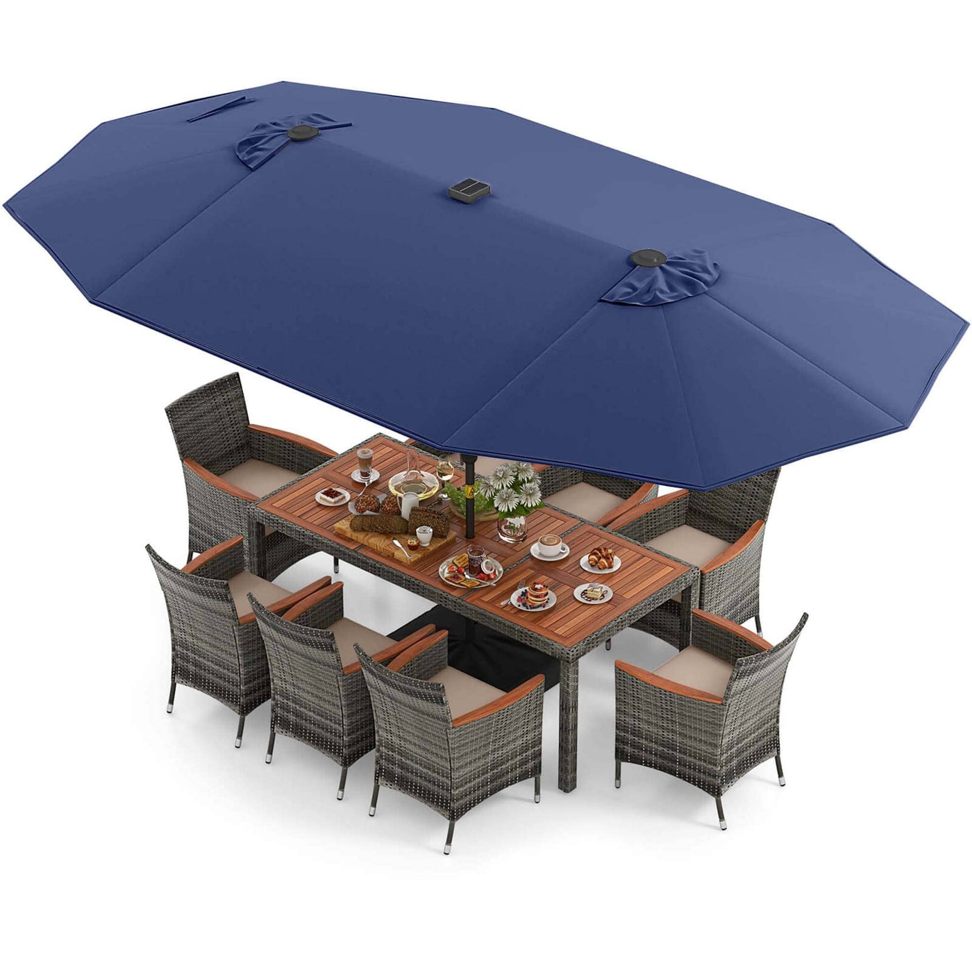 Ensemble de salle à manger de patio Costway 11 pièces avec parasol double face de 15 pieds - Voir les détails