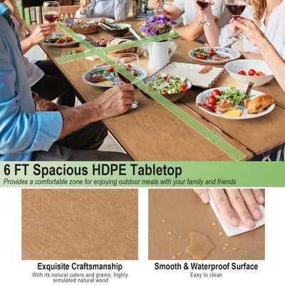 Ensemble table de pique-nique et banc Costway 6 pieds en PEHD robuste pour extérieur - Voir les détails