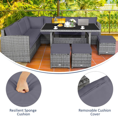 Ensemble de salle à manger en rotin Costway 7 pièces avec canapé sectionnel et pouf - Voir les détails