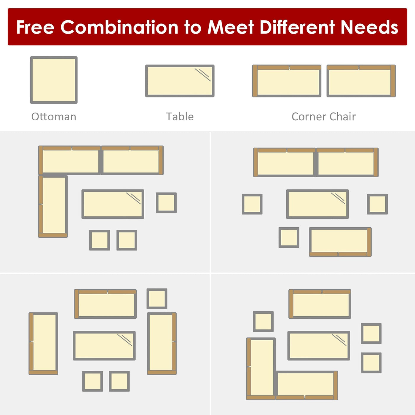 Ensemble de salle à manger en rotin Costway 7 pièces avec canapé sectionnel et pouf - Voir les détails