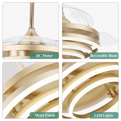 Ventilateur de plafond rétractable Cusp Barn 42 avec lumières et télécommande DIY Forme Fandelier Moderne Silencieux Moteur CC Plafonnier LED