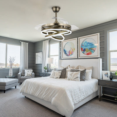 Ventilateur de plafond rétractable Cusp Barn 42 avec lumières et télécommande DIY Forme Fandelier Moderne Silencieux Moteur CC Plafonnier LED